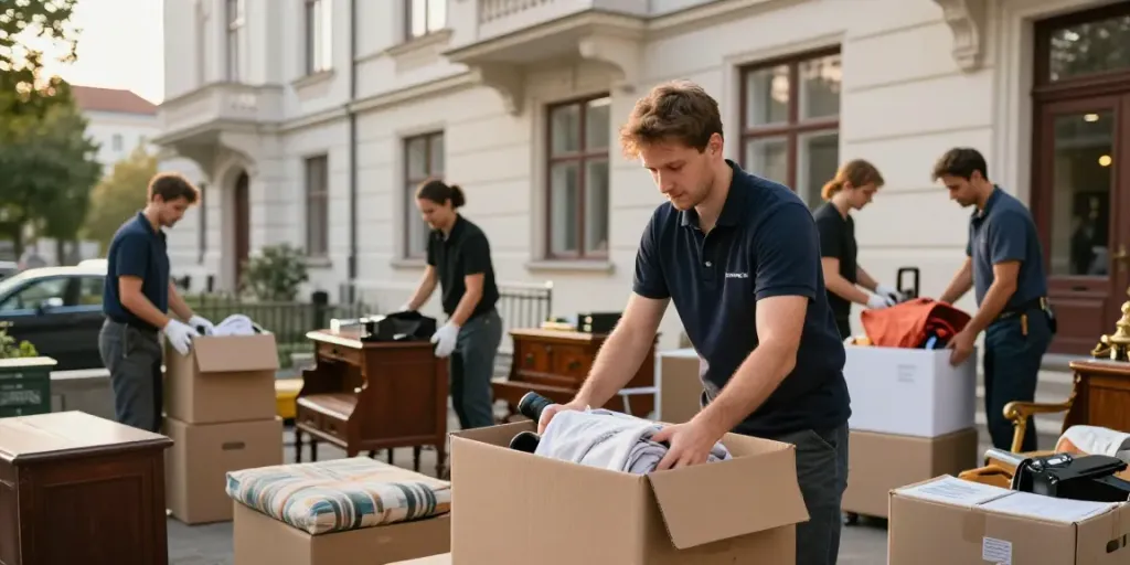 Nachlassräumung Wien: Professionelles Team bei der Organisation einer Wohnungsräumung in Wien.