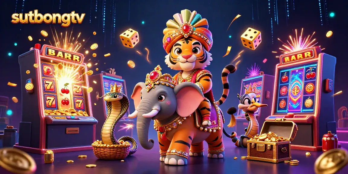 Sutbongtv delivers a vibrant casino experience with a magical tiger and elephant in a dynamic gambling scene.