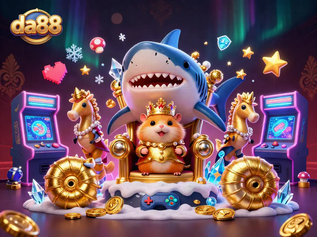 da88 casino dynamic play with a fierce golden hamster king and colorful gaming elements