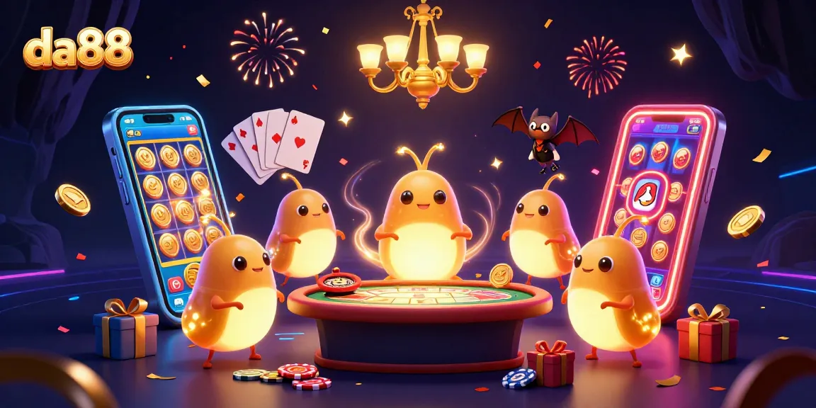 Experience da88’s vibrant cave casino scene illuminated by glowworms and a bat dealer.
