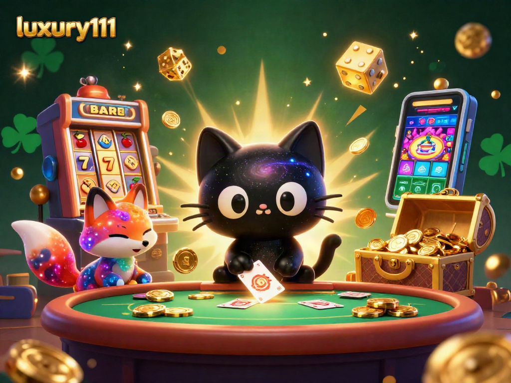 Engage with luxury111 in a vibrant cosmic casino with energetic characters and exciting game elements.