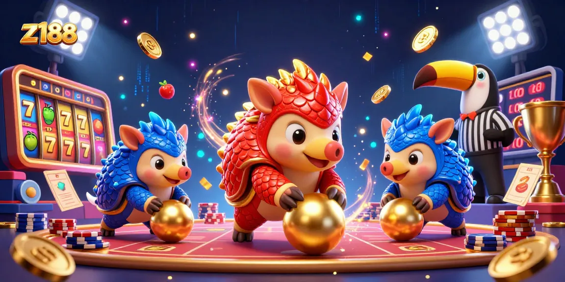 Experience thrilling gameplay at z188 as rival pangolins roll into golden jackpots amidst poker chips.