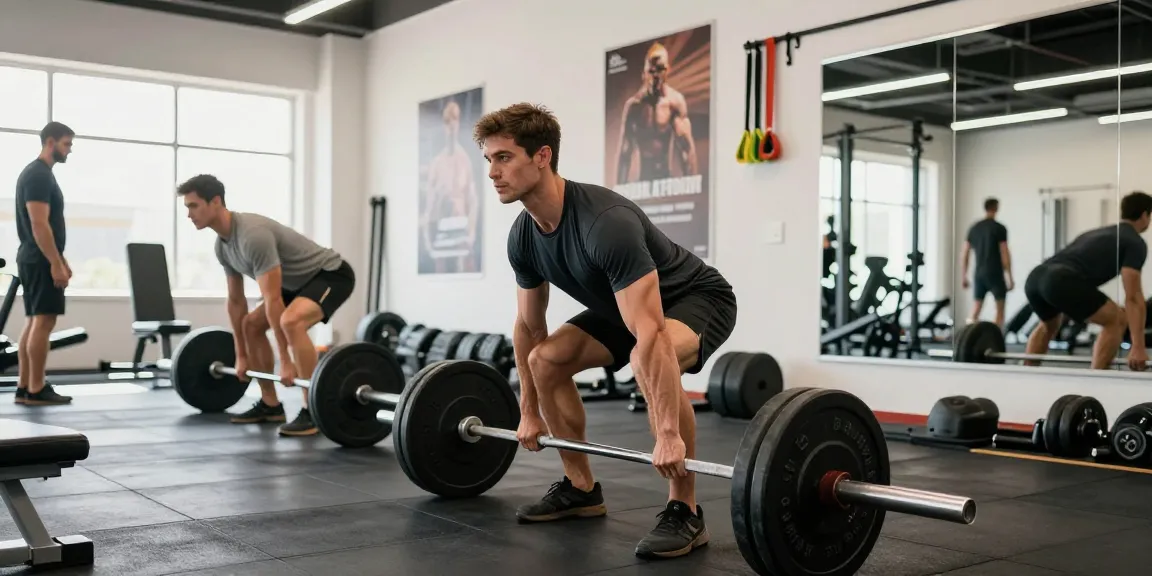 Utinon Steroids Shop: Fitnessszene mit Bodybuilder bei Krafttraining im modernen Fitnessstudio