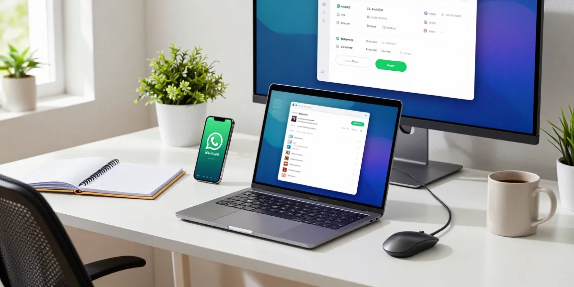 Engaging workspace with WhatsApp電腦版 displayed on a laptop, featuring colorful interfaces and a vibrant home office setup.
