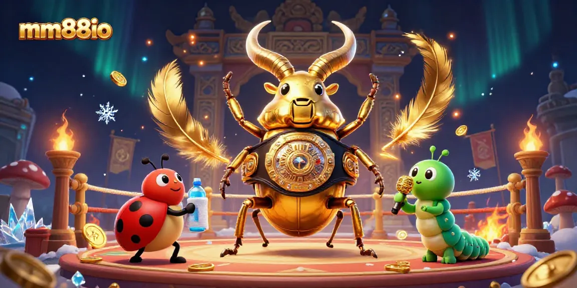 Engage in thrilling gameplay at mm88io, where a golden stag beetle prepares for an exciting gambling showdown.
