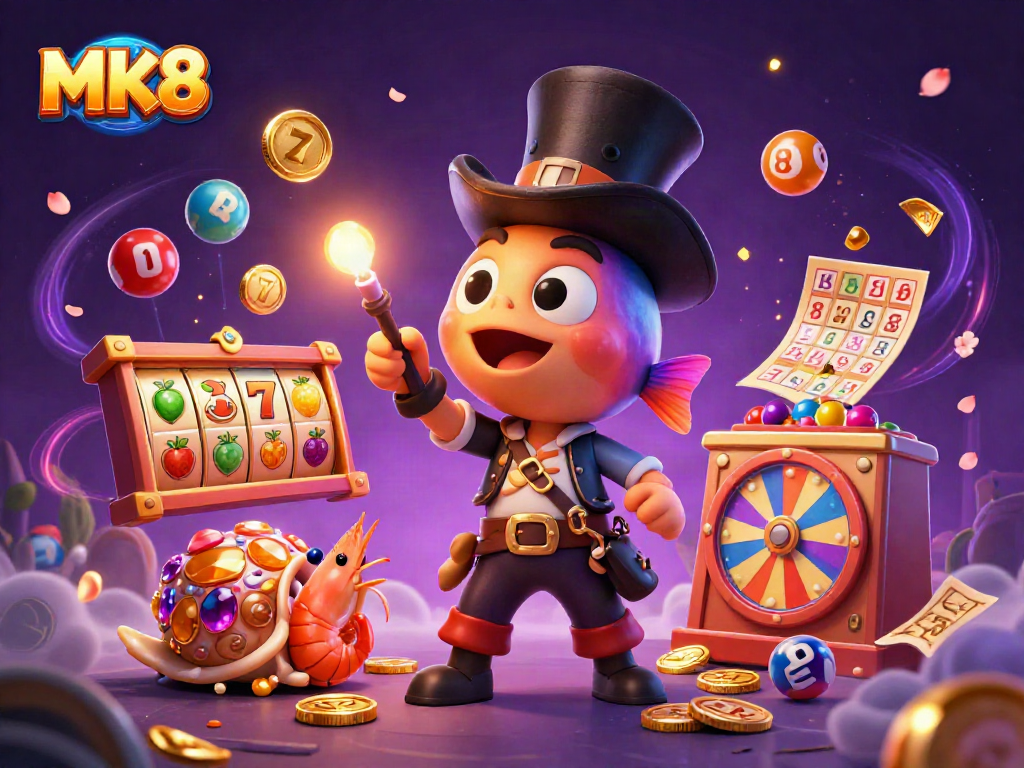Engage in exciting gaming with MK8 featuring vibrant casino elements and animated characters.