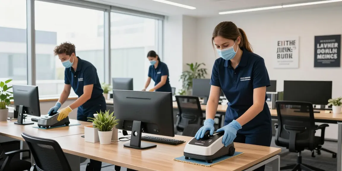 Professionelle Gebäudereinigung Düsseldorf mit geschultem Personal, das Büros effizient und gründlich reinigt.