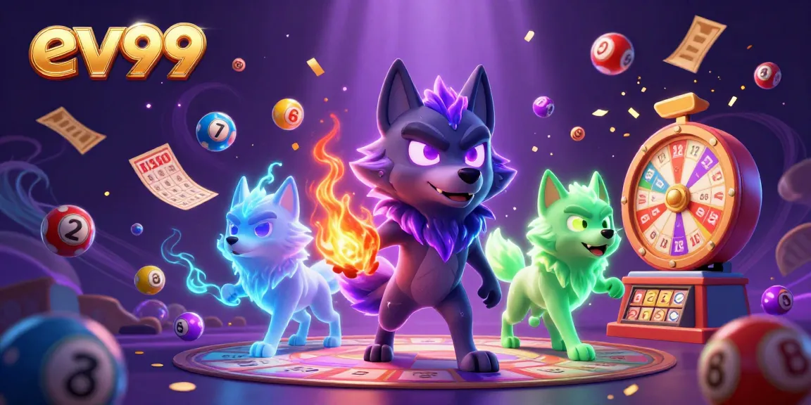Ev99 captivates players with lively lottery dynamics and glowing wolf characters in a vibrant scene.