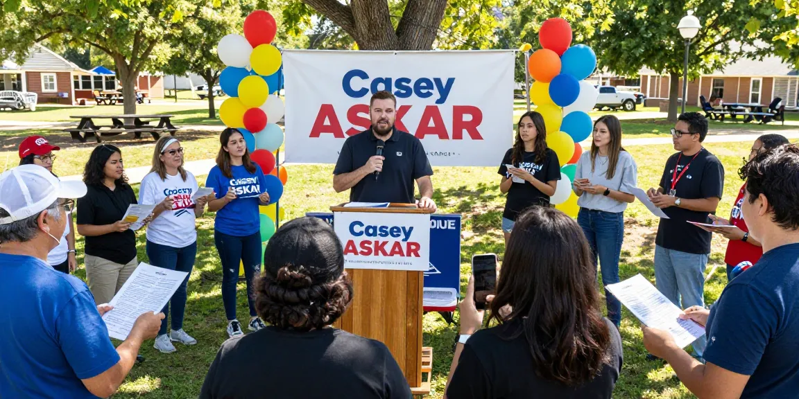 Casey Askar engaging with supporters at a community rally, showcasing dynamic political activism.