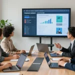 Wertschätzung der Arbeit: Geschäftsteam im modernen Büro diskutiert Feedback zur Führungskultur.